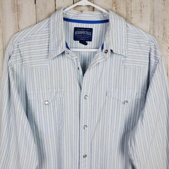 Aeropostale Striped Snap Shirt Blue Size Large - Picture 4 of 10
